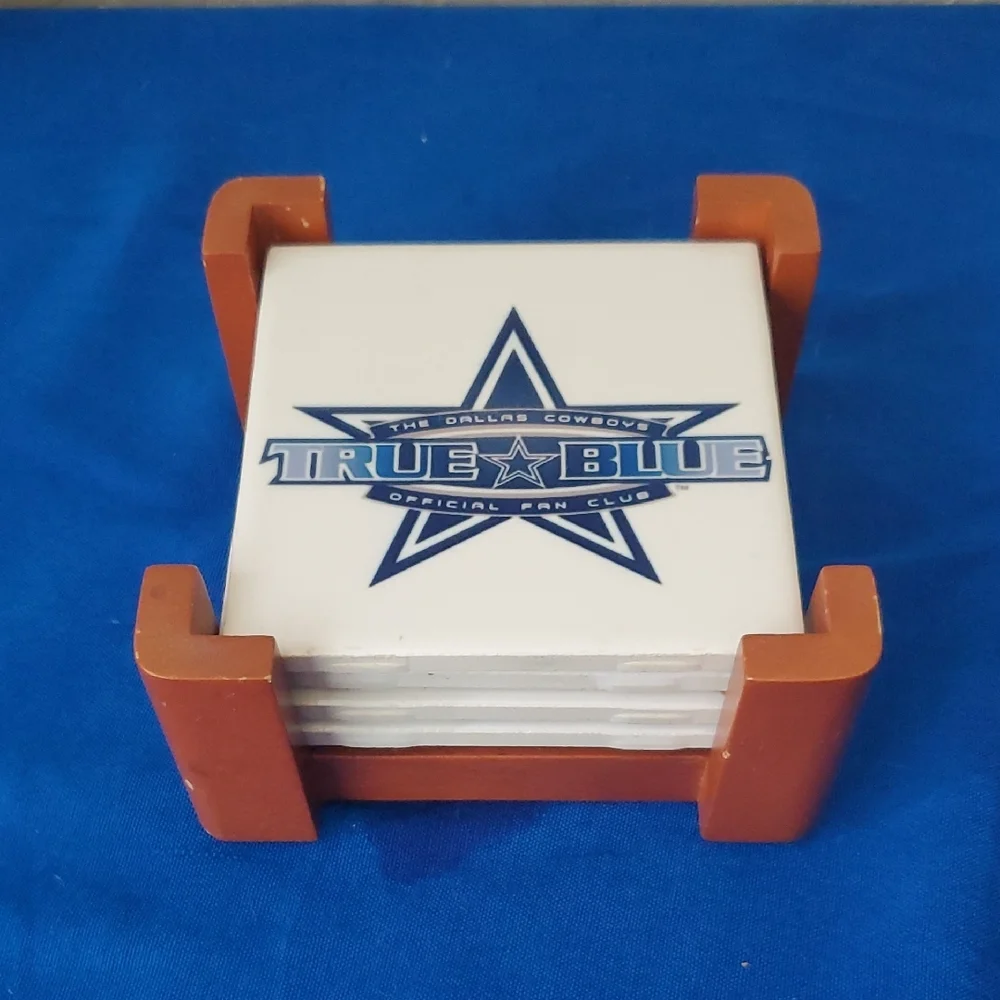 True Blue Star Ceramic Coaster Set with Holder
